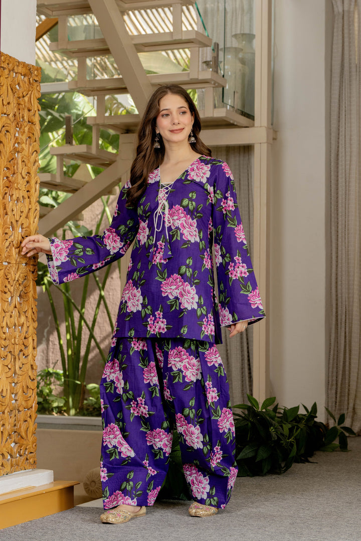 Vartika Purple Cotton Farshi Set