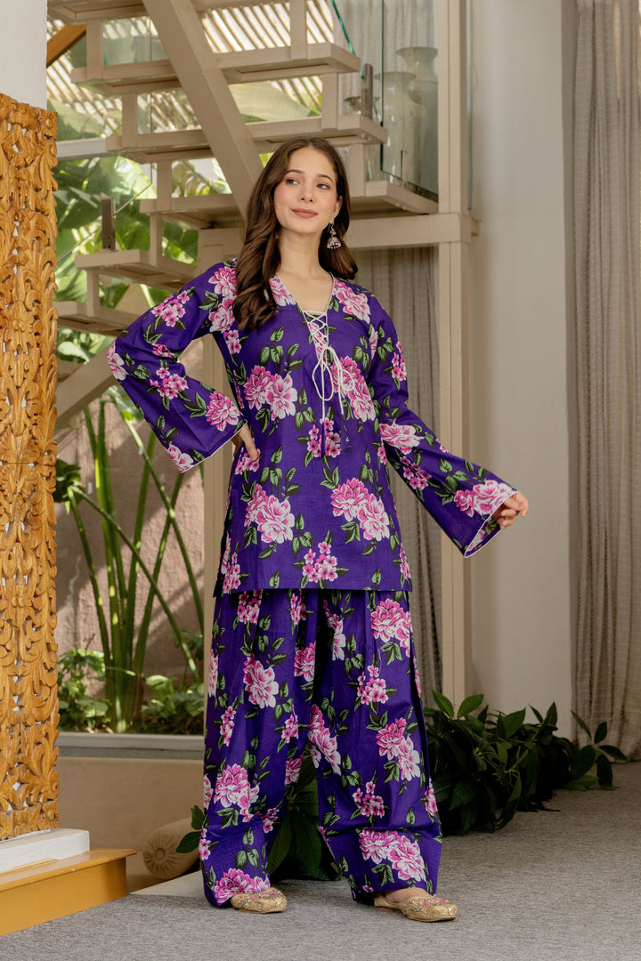 Vartika Purple Cotton Farshi Set