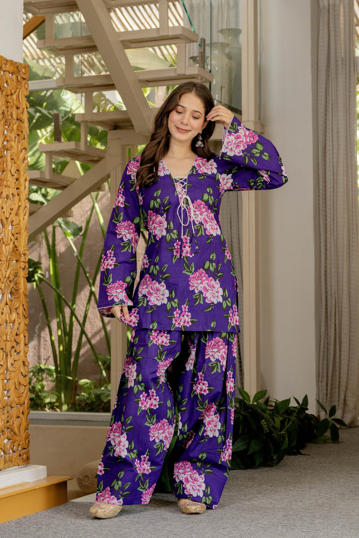 Vartika Purple Cotton Farshi Set