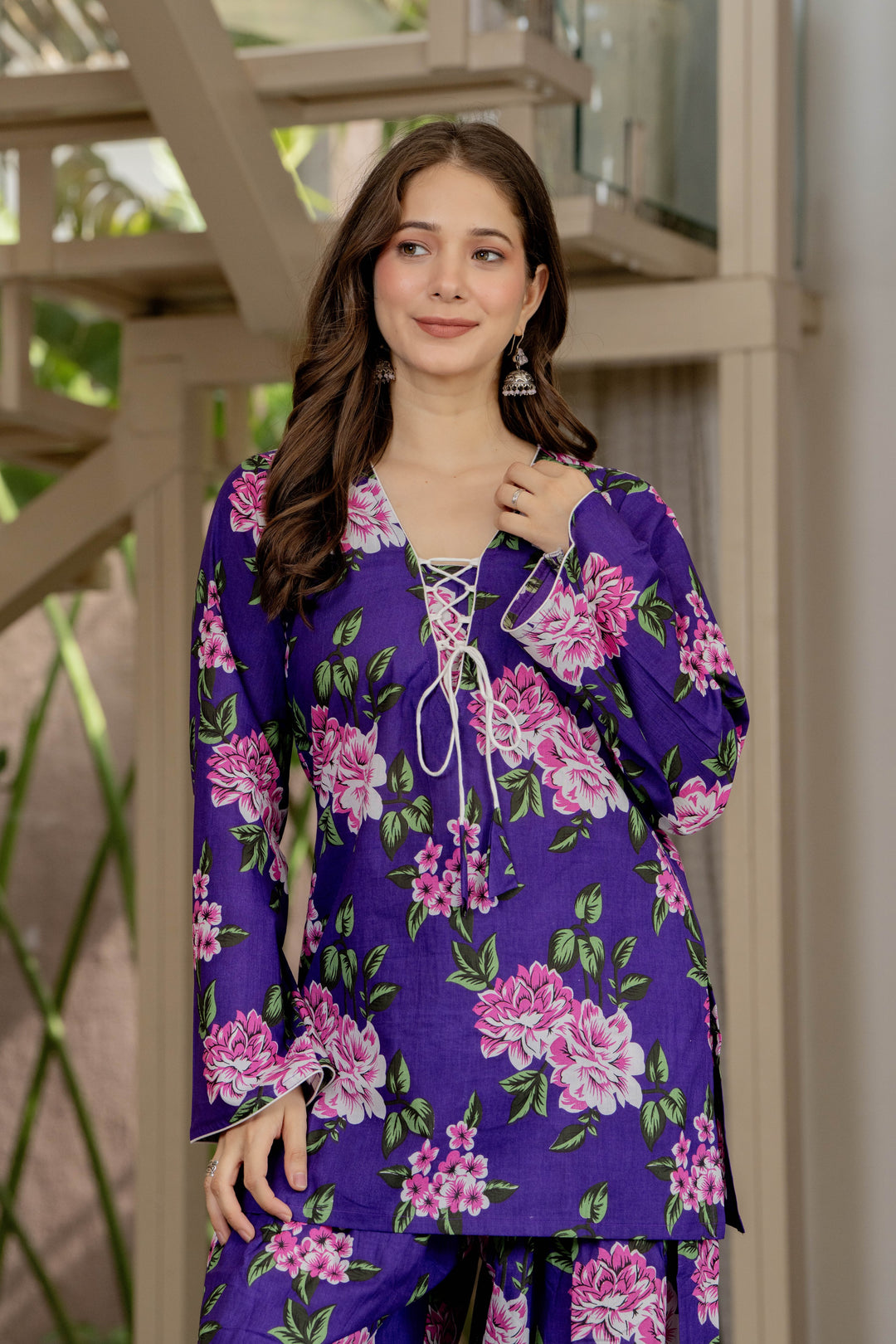 Vartika Purple Cotton Farshi Set