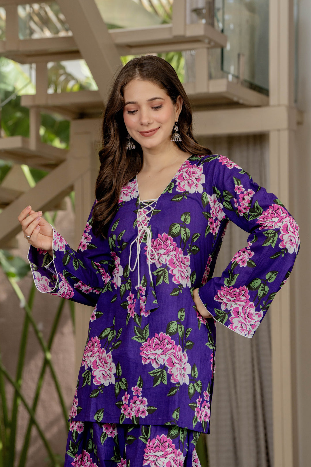 Vartika Purple Cotton Farshi Set
