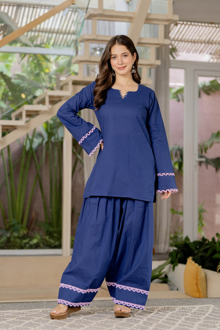 Preet Blue Cotton Farshi Set