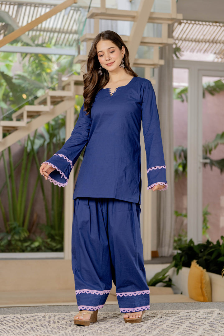 Preet Blue Cotton Farshi Set
