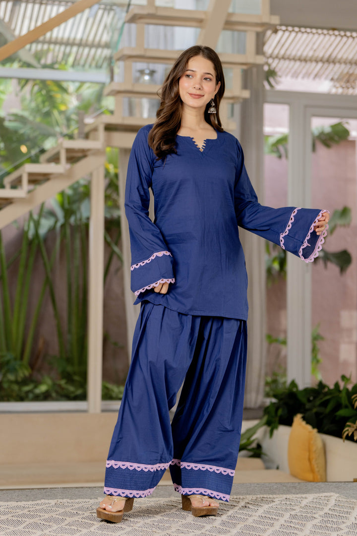 Preet Blue Cotton Farshi Set