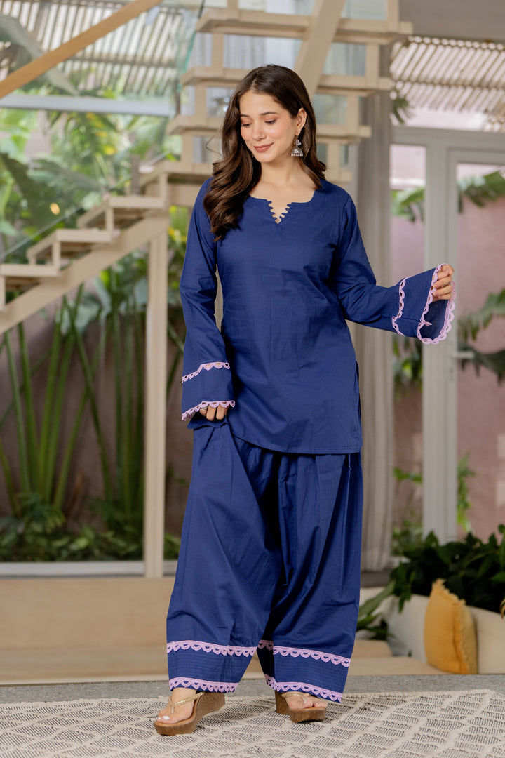 Preet Blue Cotton Farshi Set