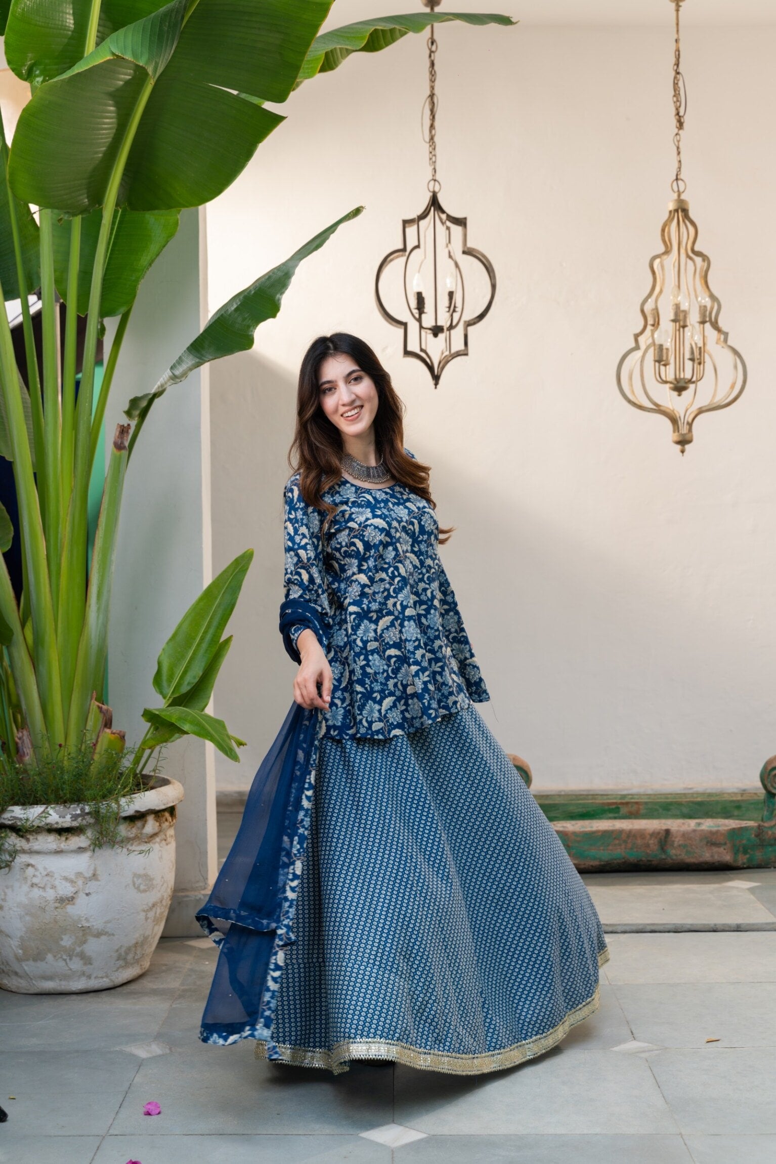 Navy peplum cotton skirt set – DIMPLE DESIGN STUDIO