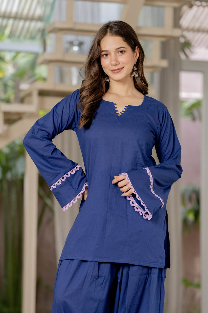 Preet Blue Cotton Farshi Set