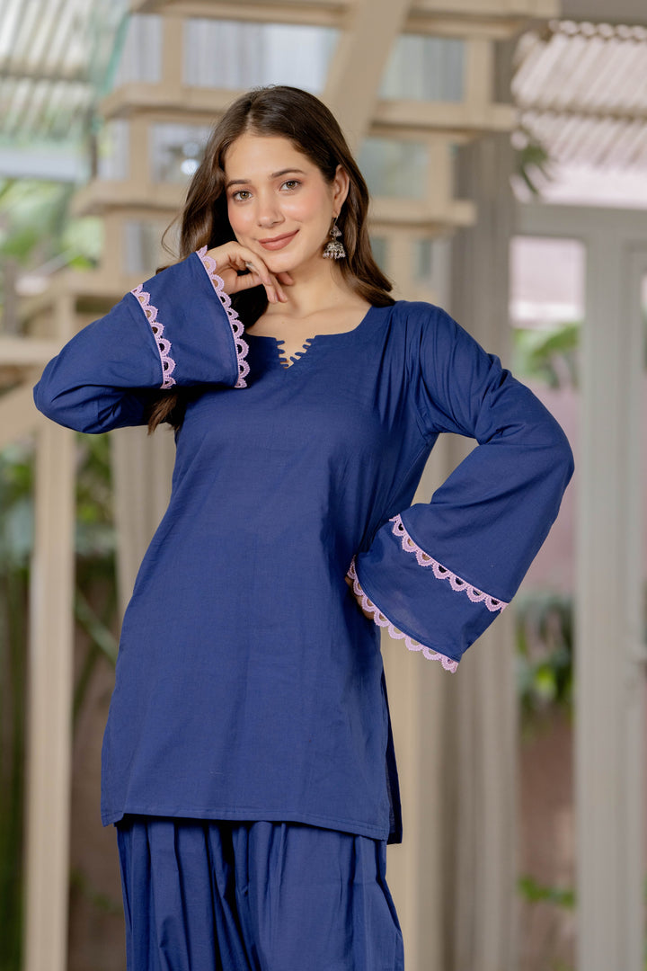 Preet Blue Cotton Farshi Set