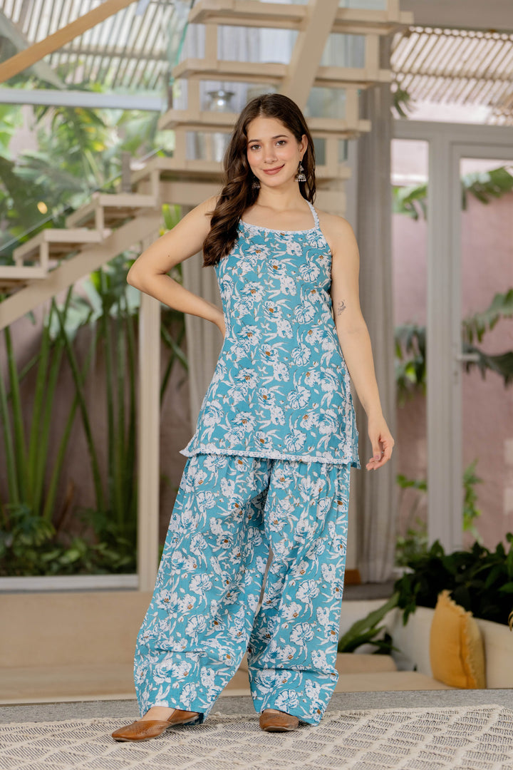 Khushi Blue Cotton Farshi Set
