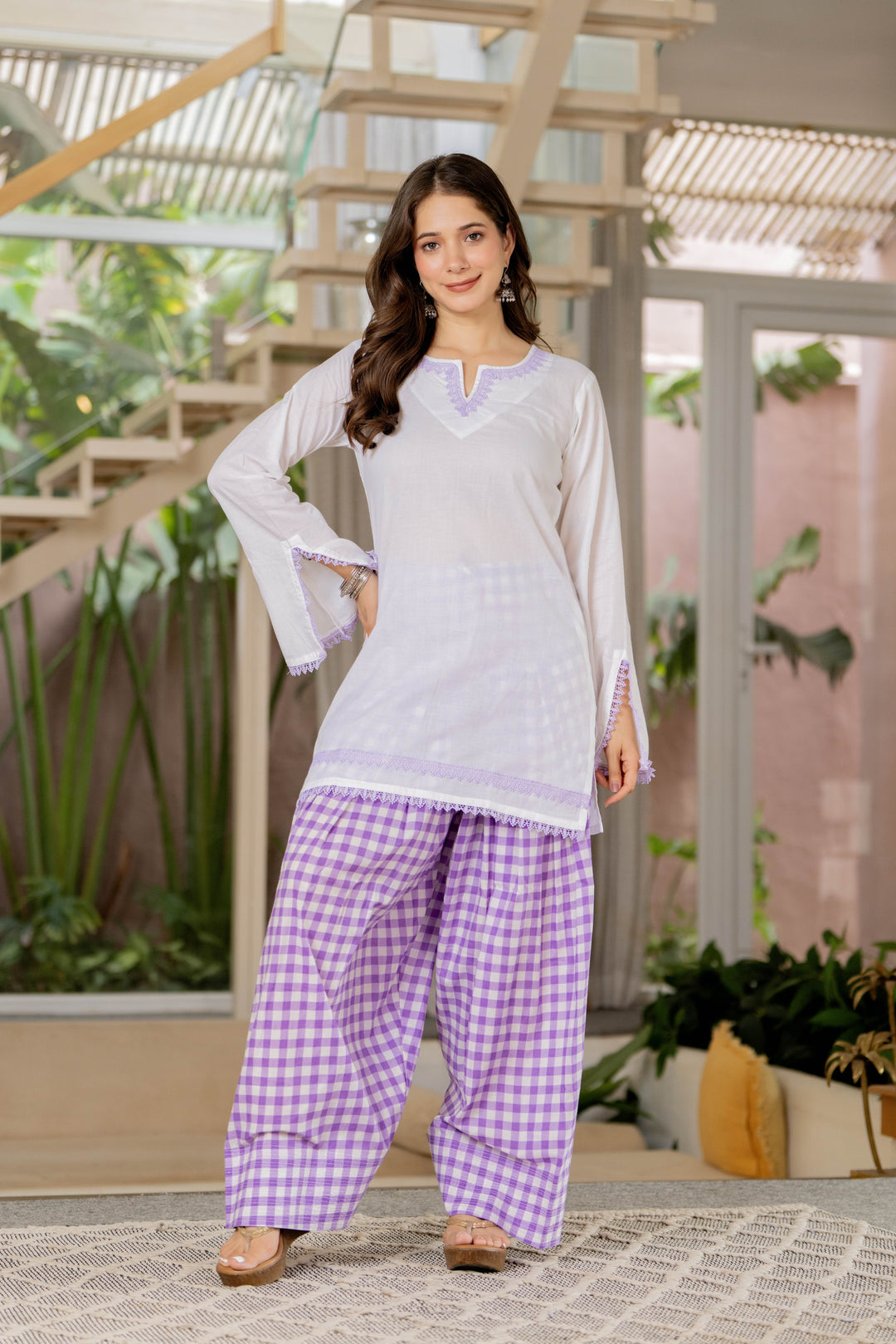 Ila White Cotton Farshi Set