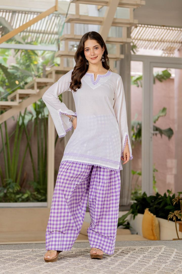Ila White Cotton Farshi Set