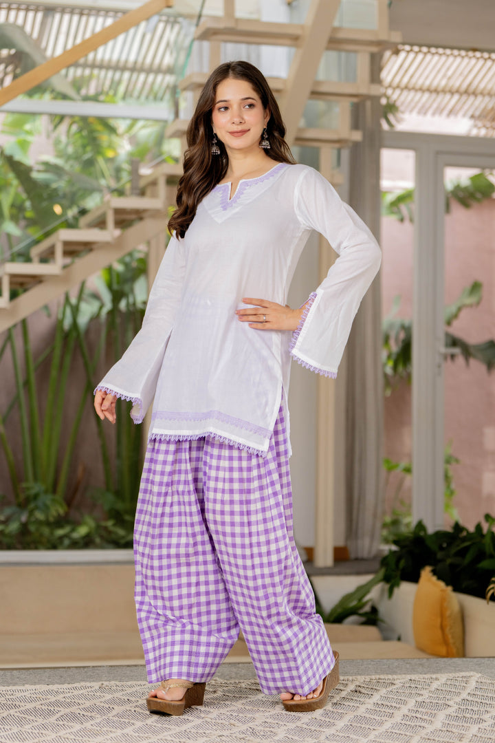 Ila White Cotton Farshi Set