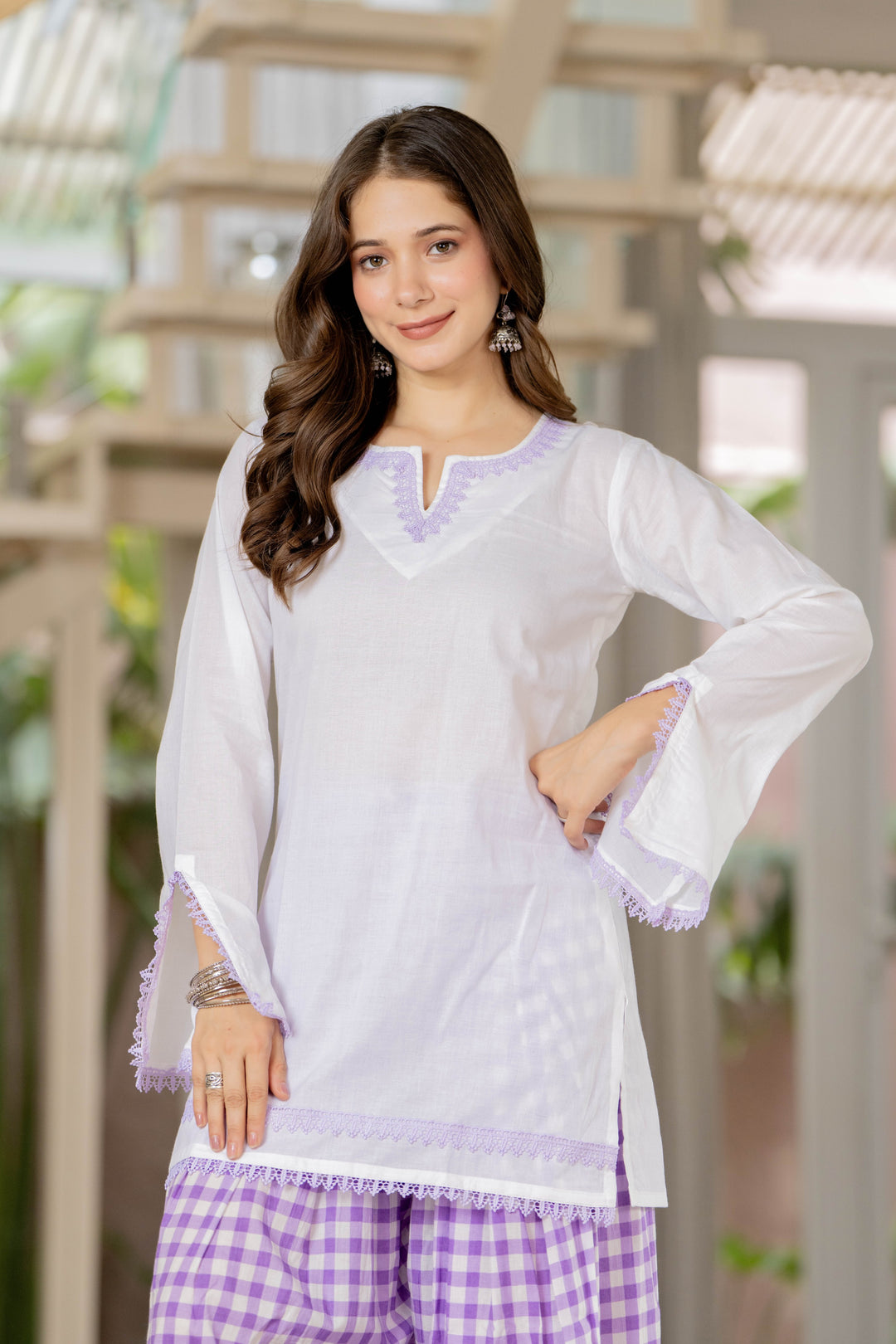 Ila White Cotton Farshi Set