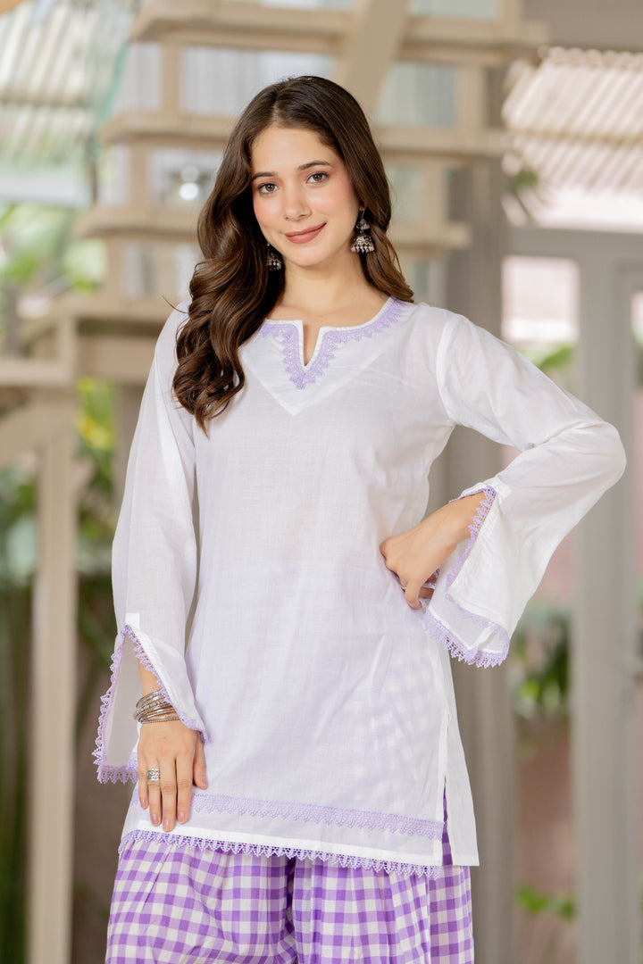 Ila White Cotton Farshi Set