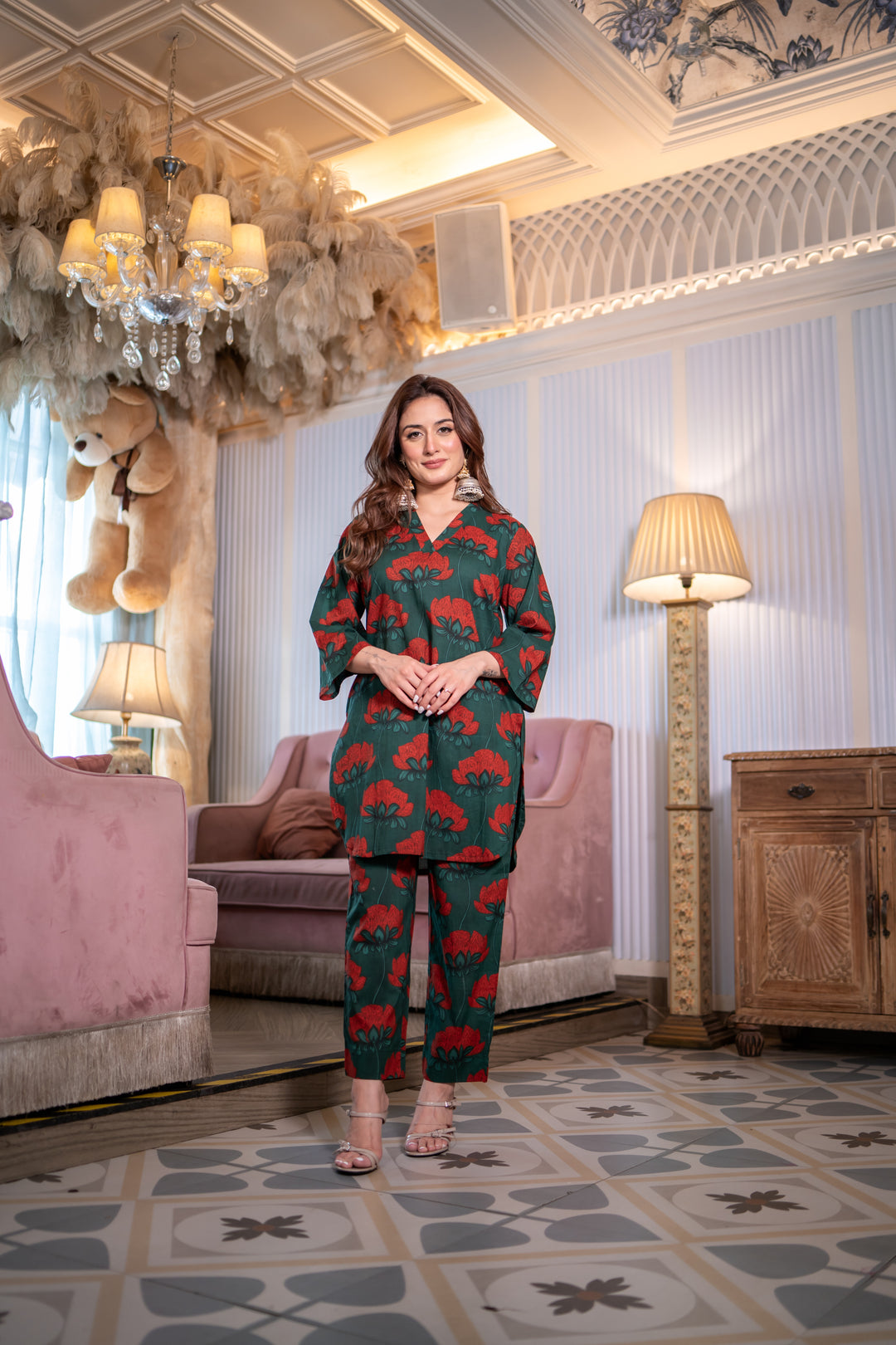 Azeen Teal Cotton Co-ord Set