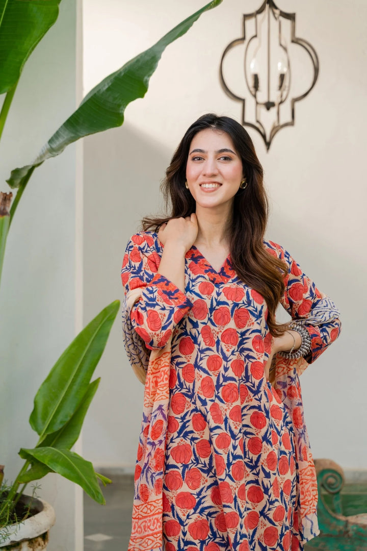 Unstitched - Peach Blue Suit Set