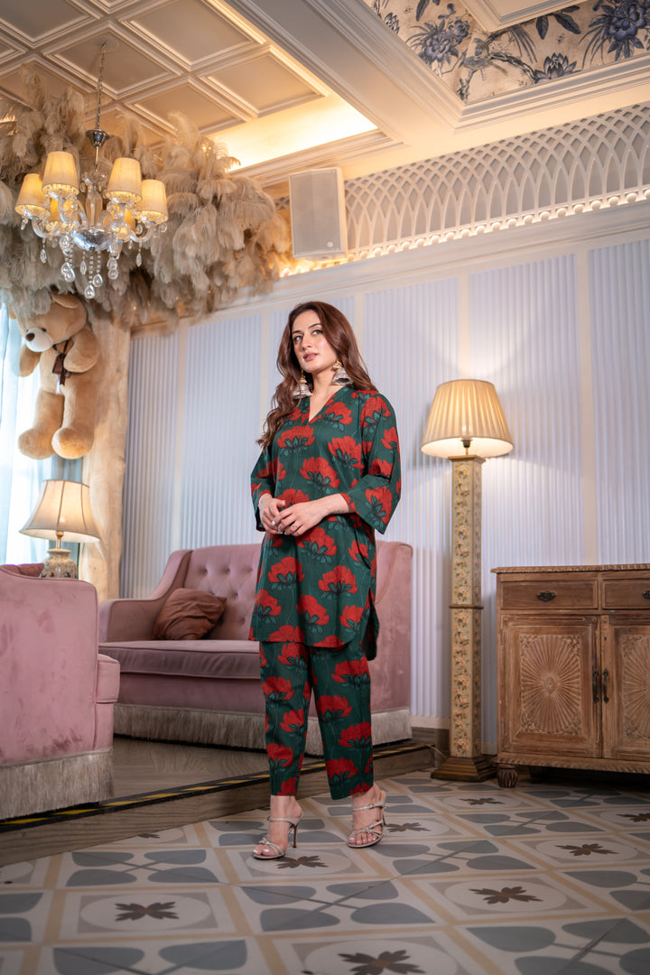 Azeen Teal Cotton Co-ord Set