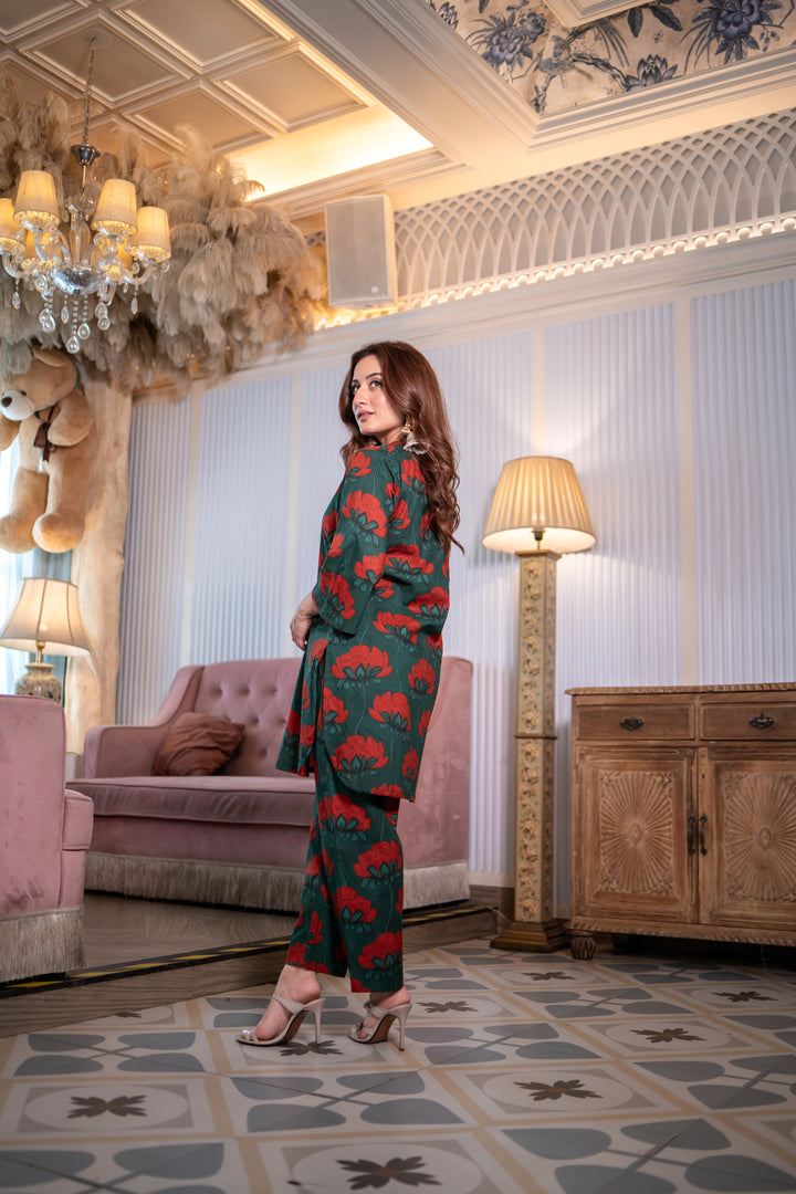 Azeen Teal Cotton Co-ord Set