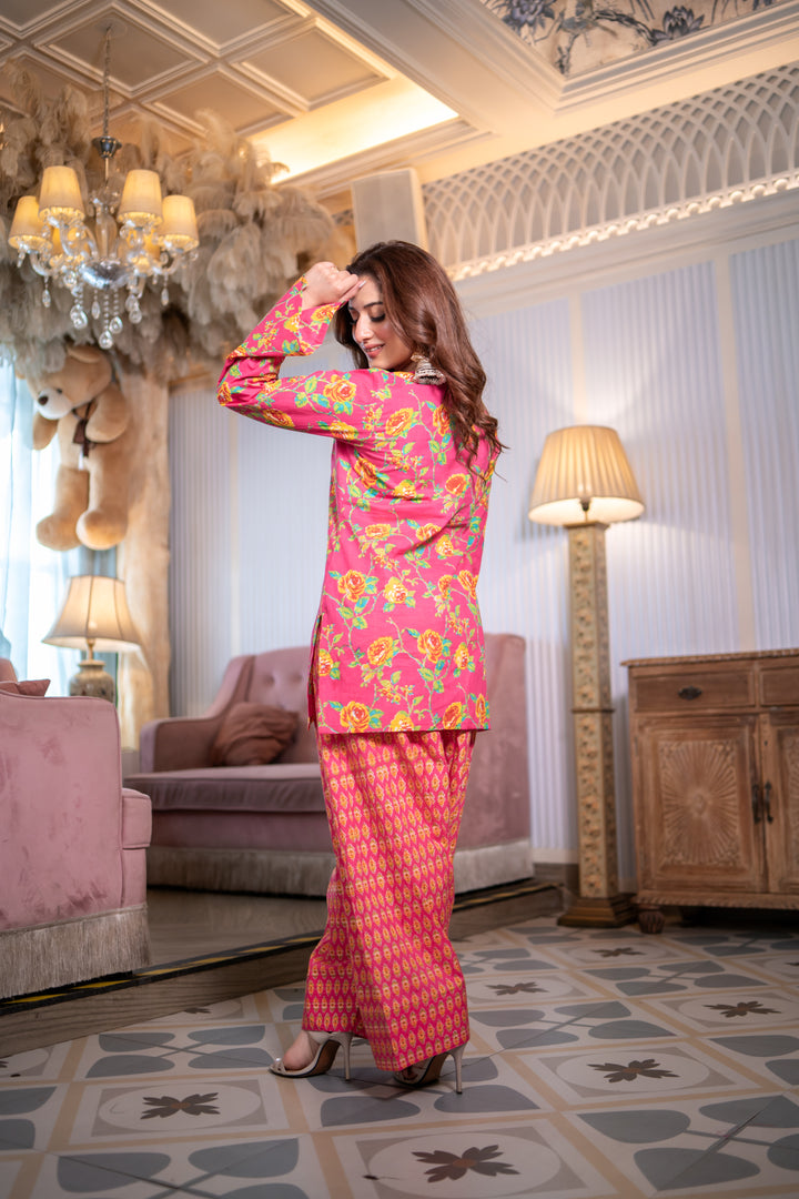 Madhuri Pink Cotton Farshi Set