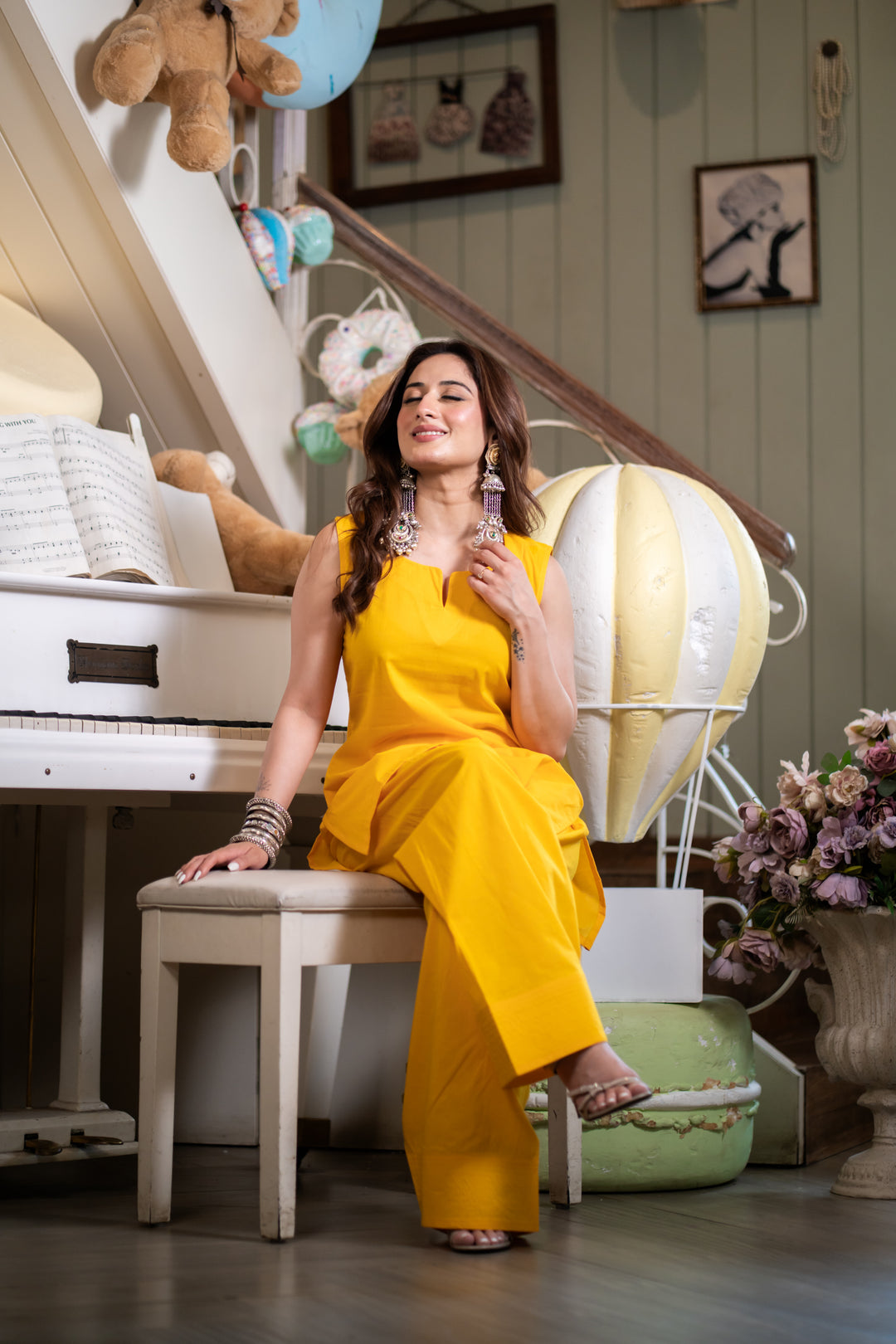 Lubna Yellow Cotton Farshi Set
