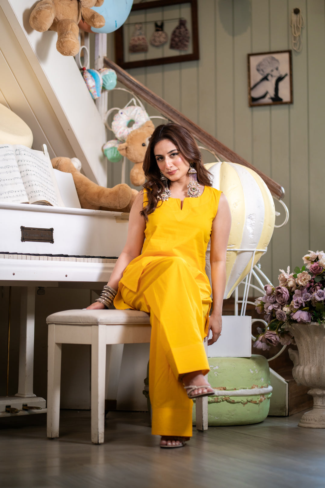 Lubna Yellow Cotton Farshi Set