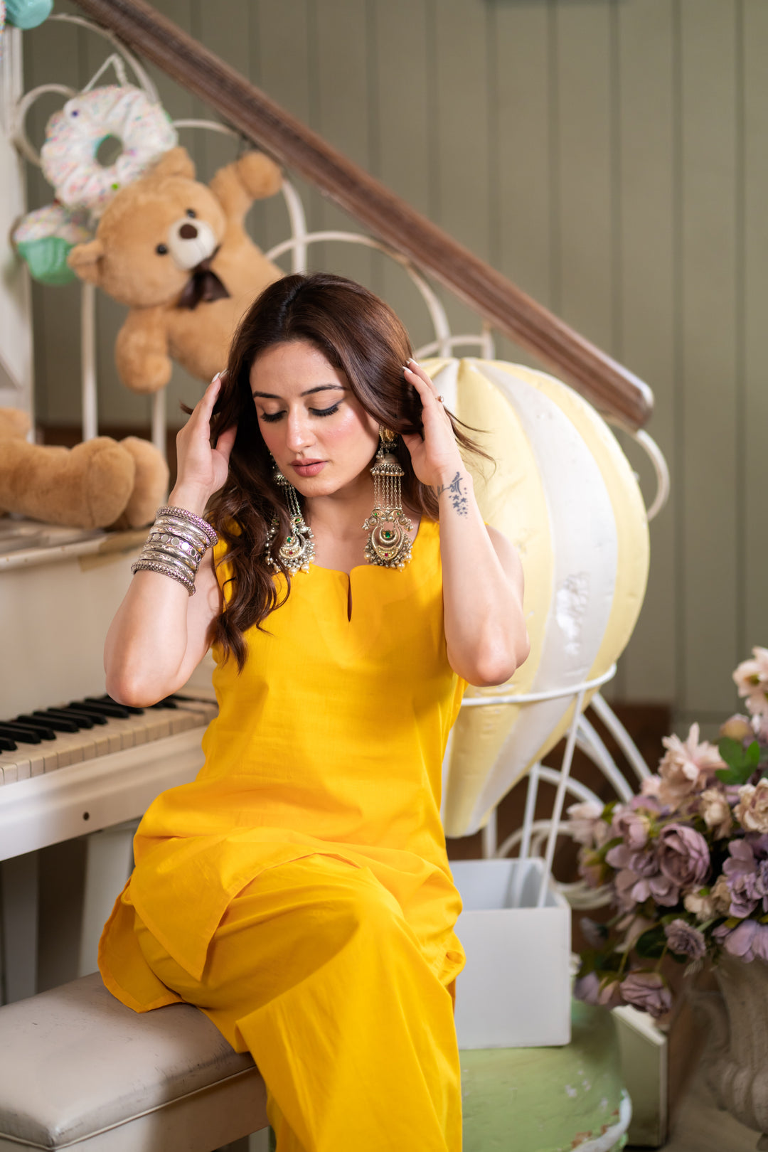 Lubna Yellow Cotton Farshi Set