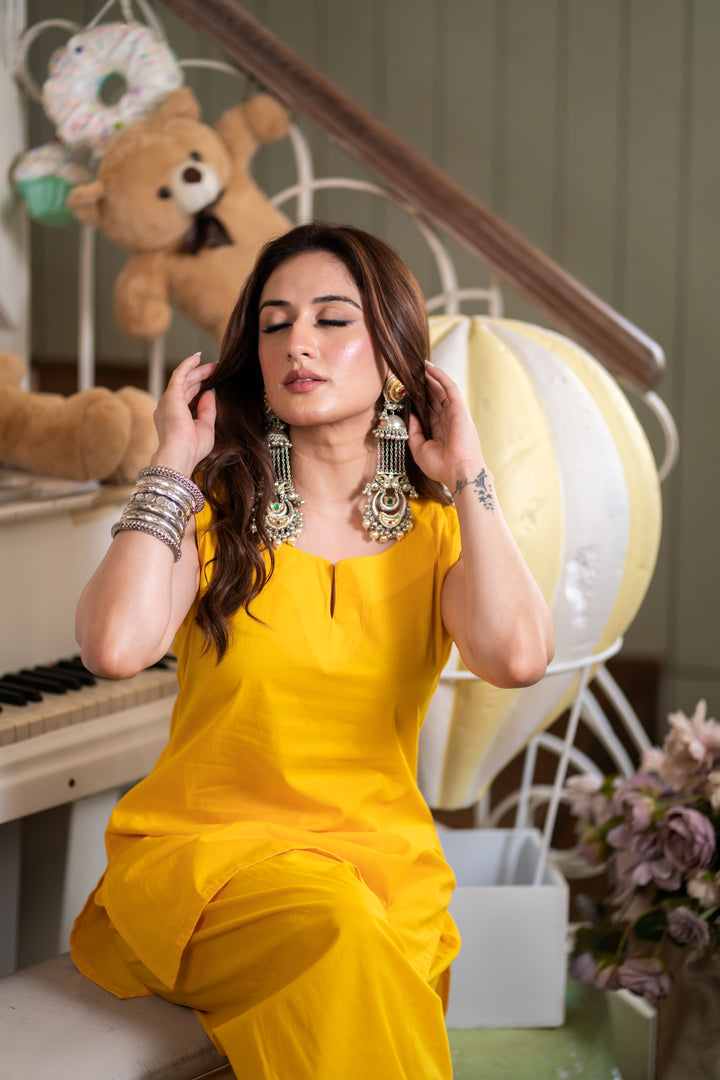 Lubna Yellow Cotton Farshi Set