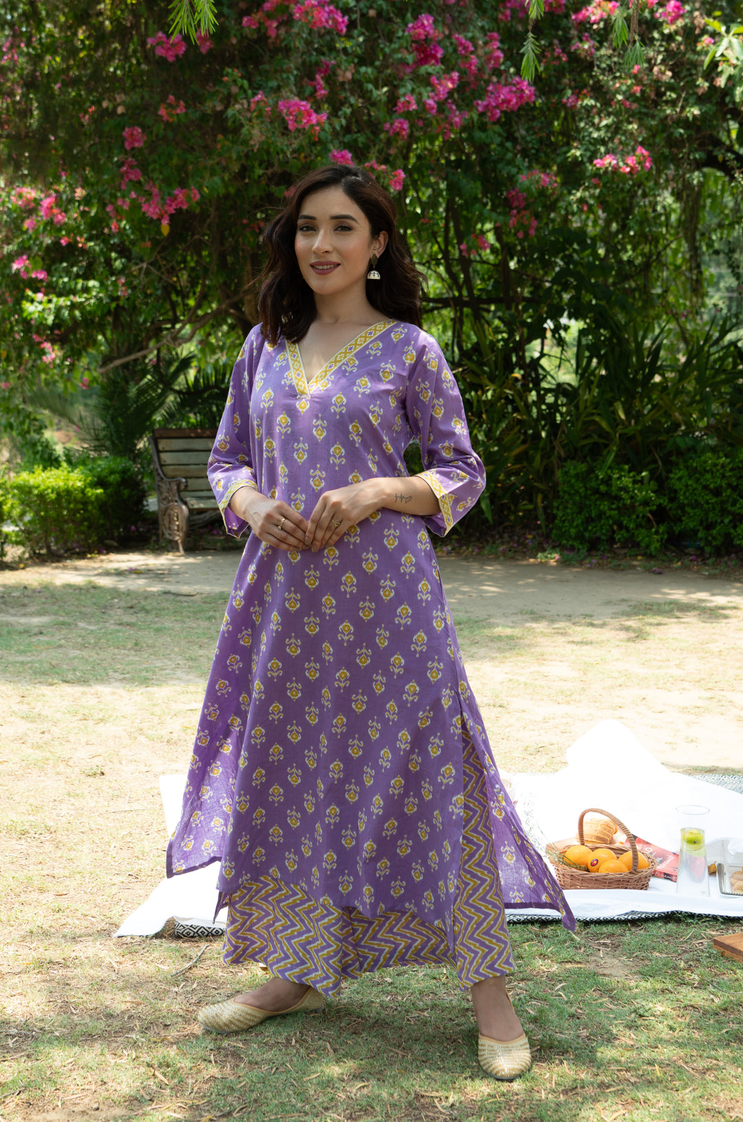 Purple Yellow A-line Suit Set