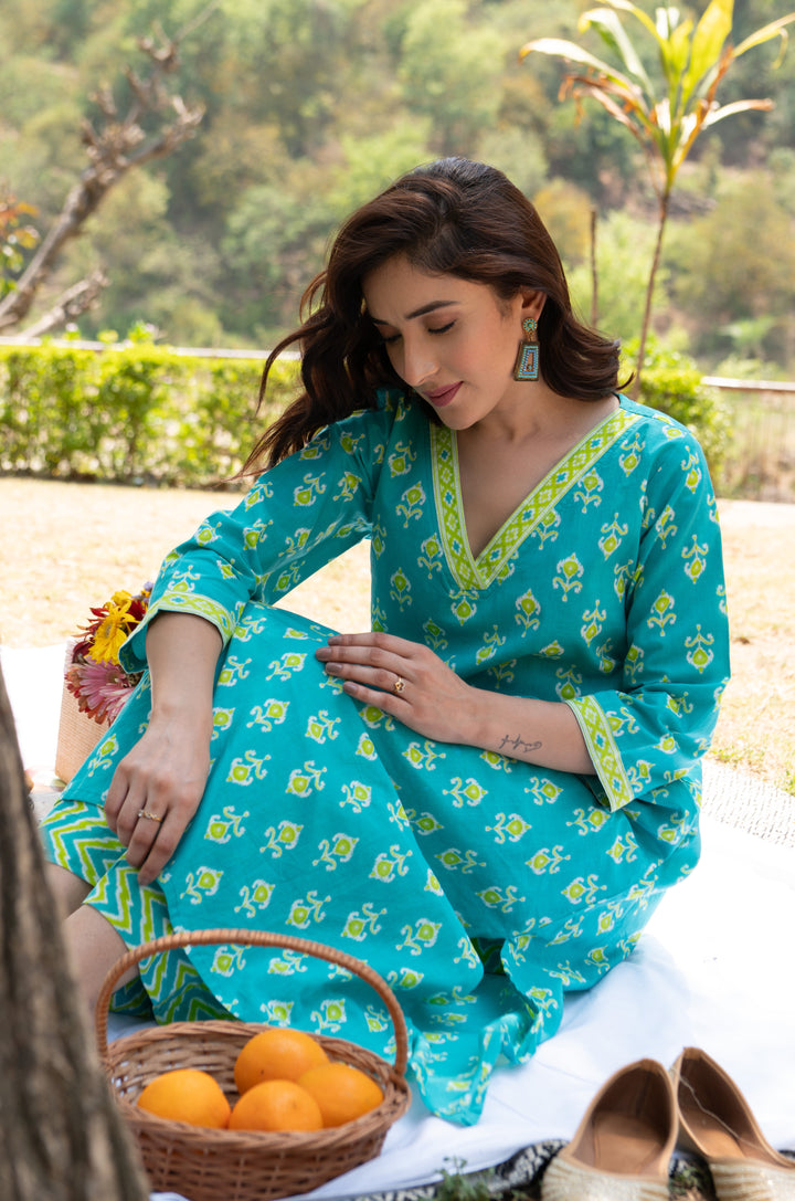 Firozi Green A-Line Suit Set