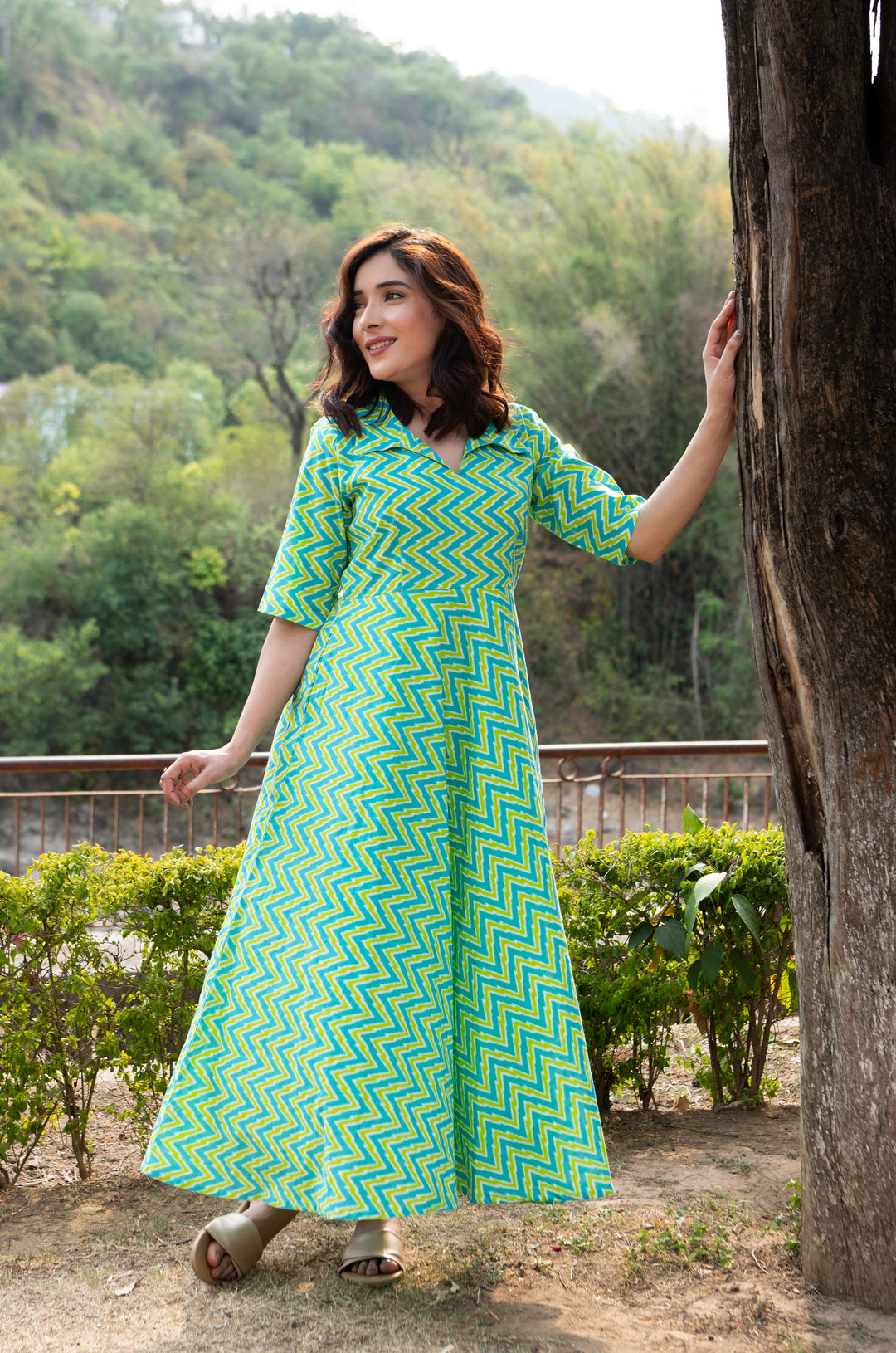 Green Striped Cotton Shirt Dress DIMPLE DESIGN STUDIO Green Striped Cotton Shirt Dress DIMPLE DESIGN STUDIO