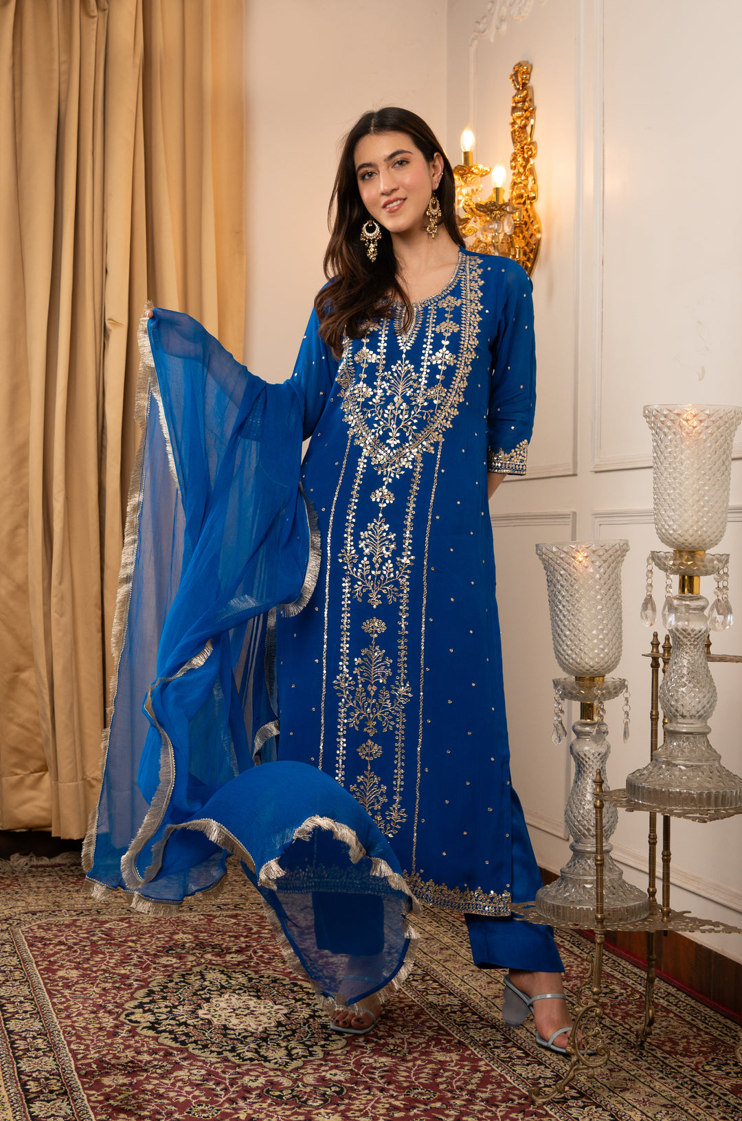 Royal Blue Georgette Aari Suit Set