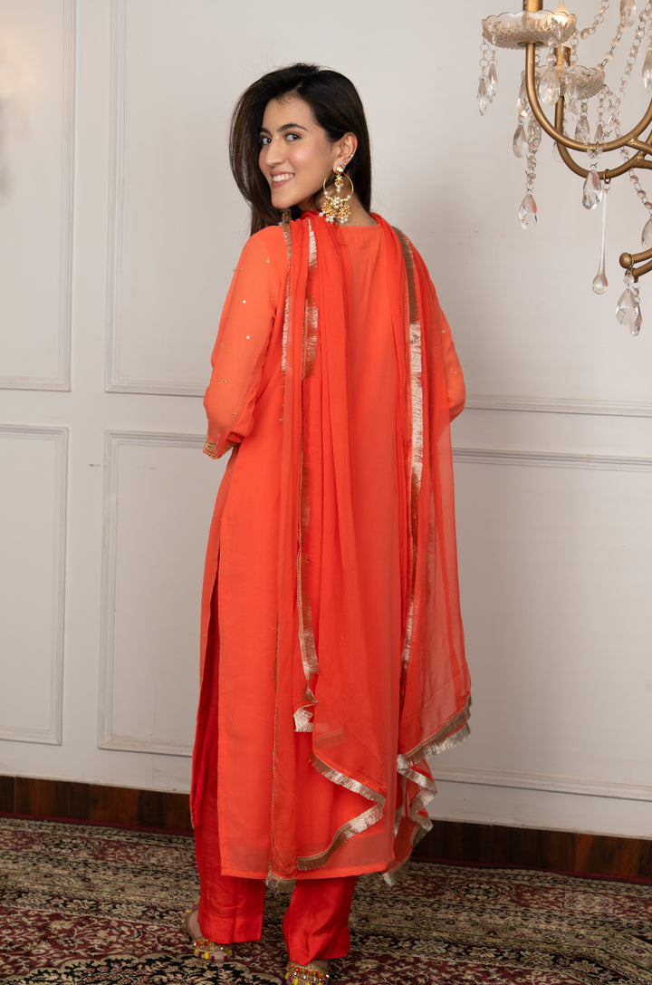 Orange Georgette Aari Suit Set