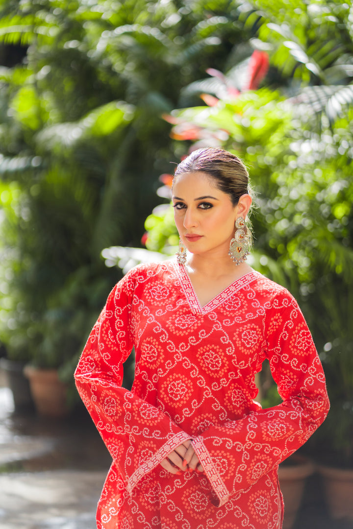 Farshi Red Bandhej Set