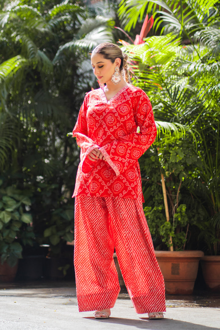 Farshi Red Bandhej Set