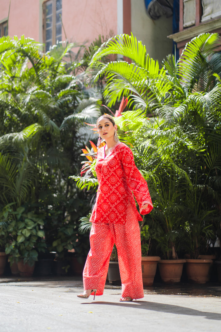 Farshi Red Bandhej Set