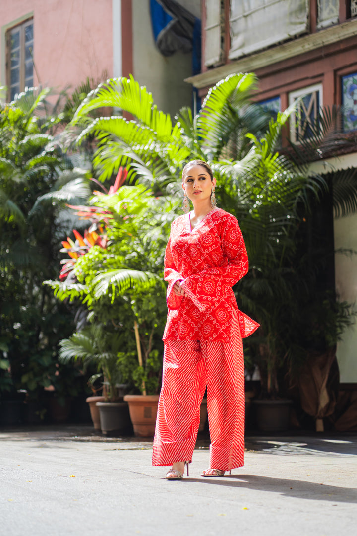 Farshi Red Bandhej Set