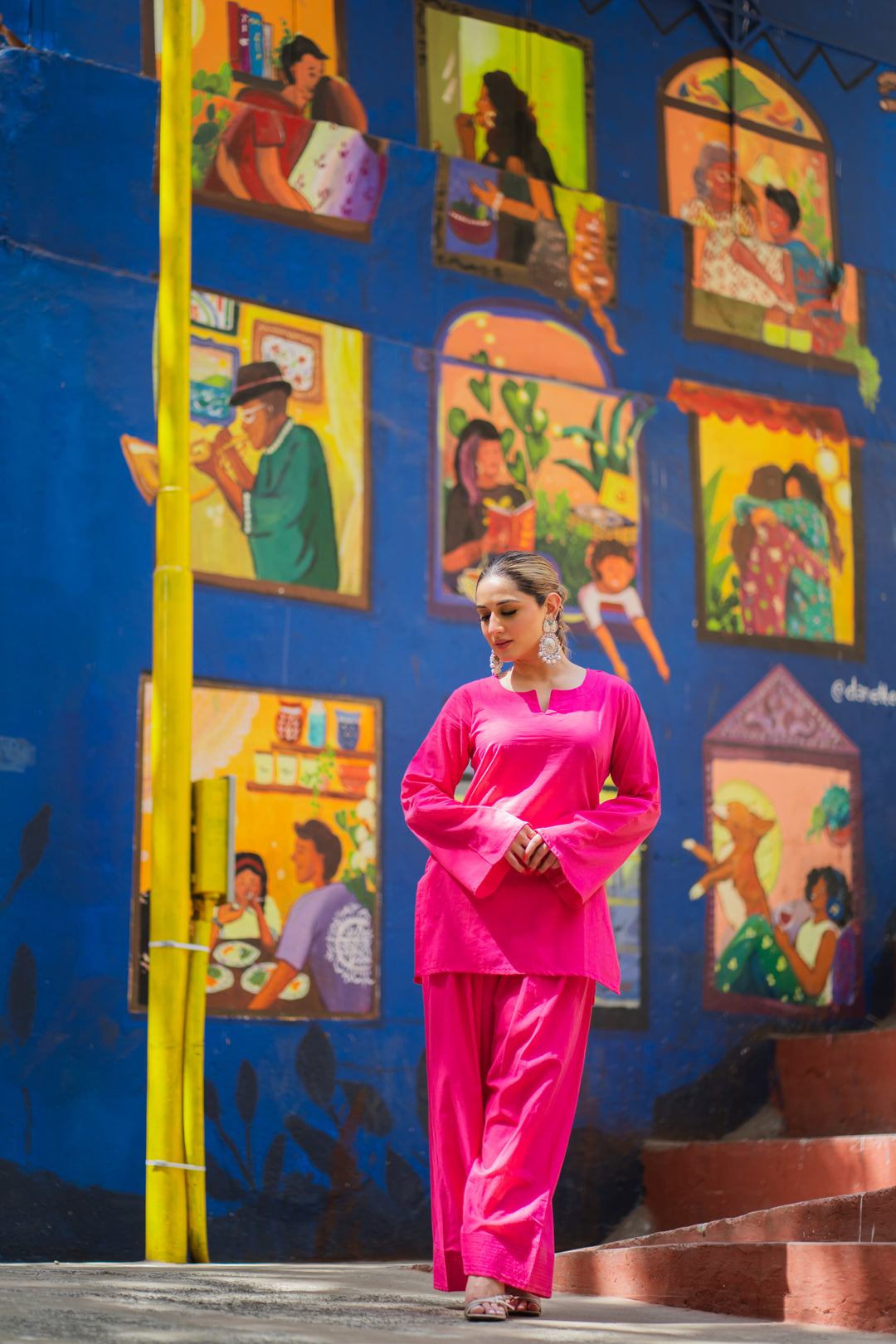 Pink Solid Cotton Farshi Set