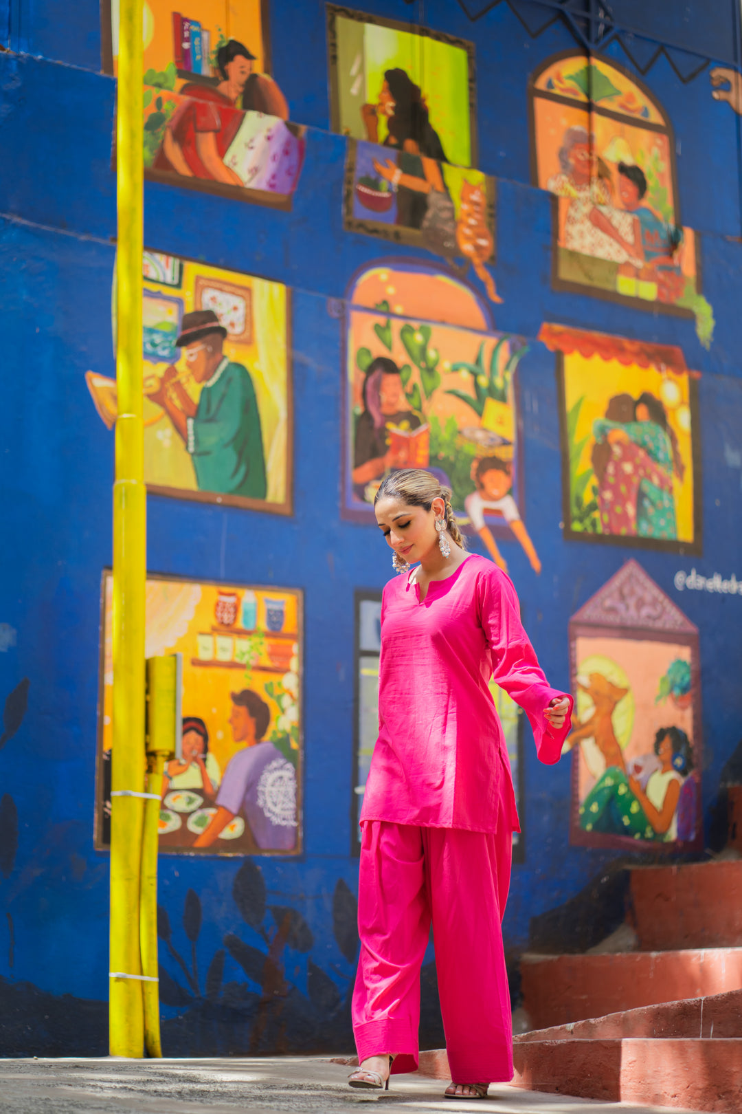 Pink Solid Cotton Farshi Set