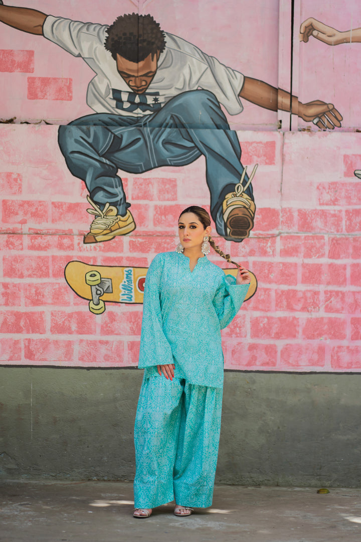 Farshi Blue Bandhej Cotton Set