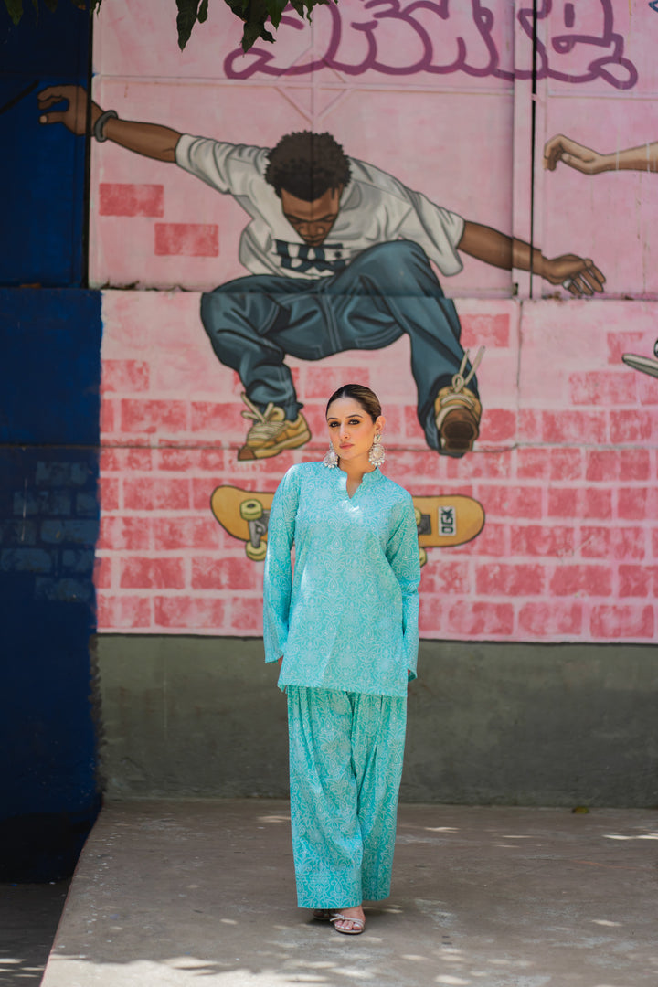 Farshi Blue Bandhej Cotton Set