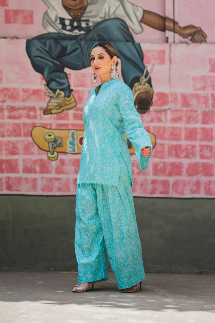 Farshi Blue Bandhej Cotton Set