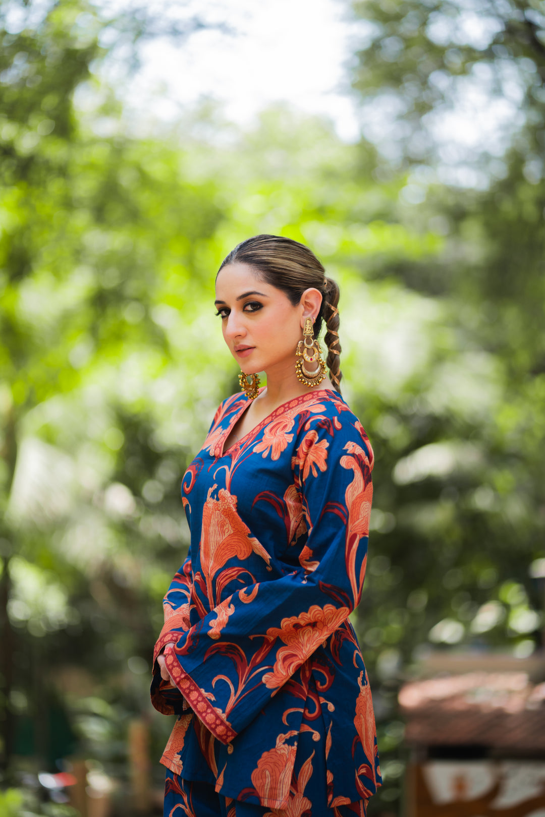 Blue Orange Cotton Farshi Set