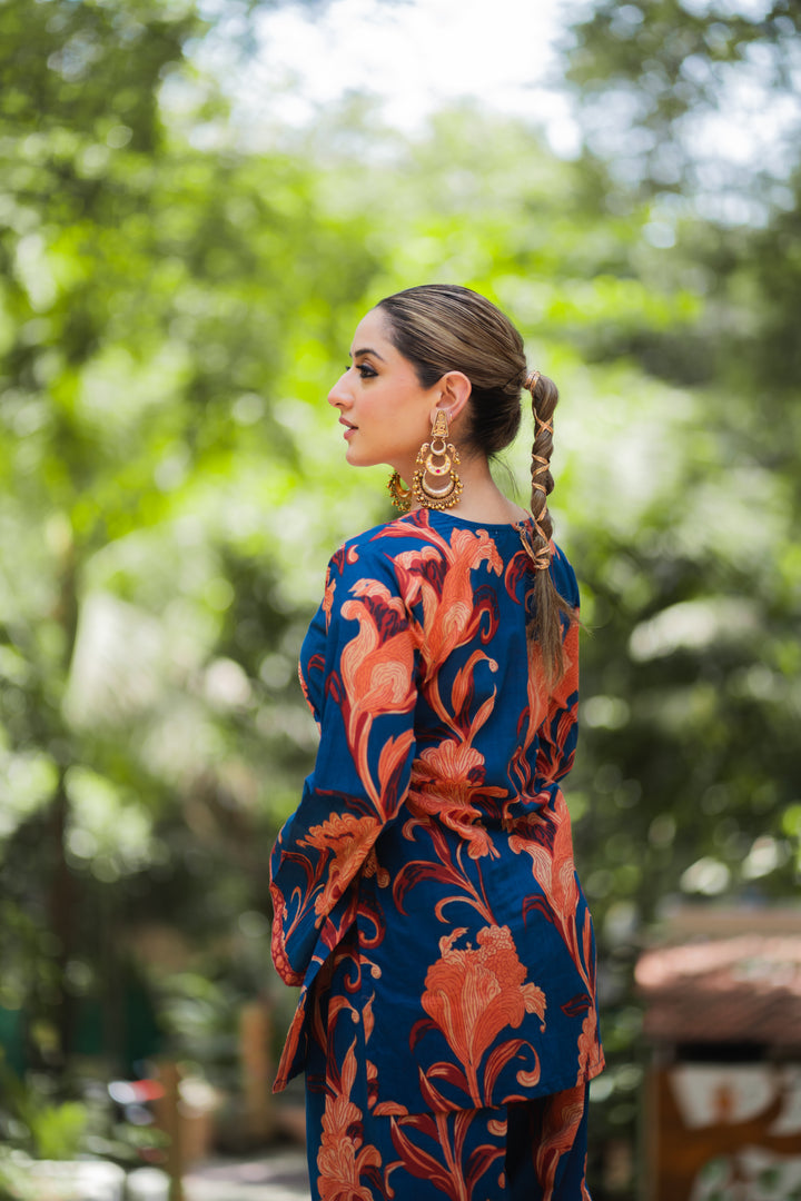 Blue Orange Cotton Farshi Set