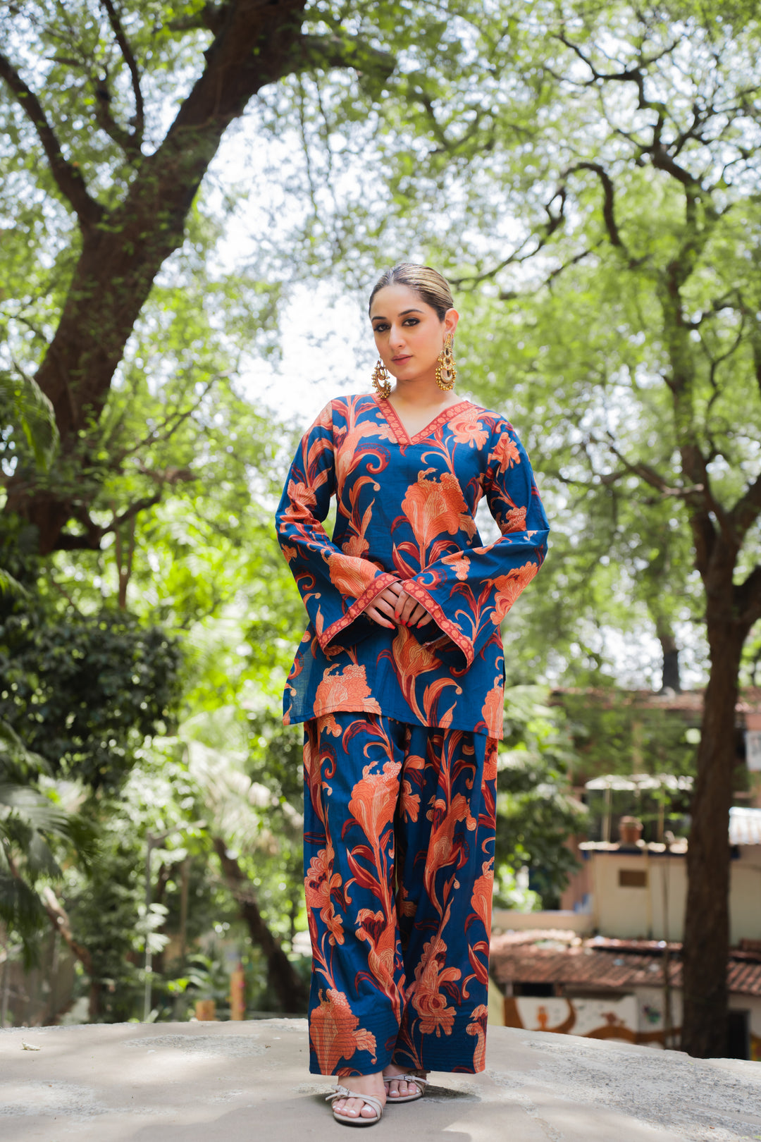 Blue Orange Cotton Farshi Set