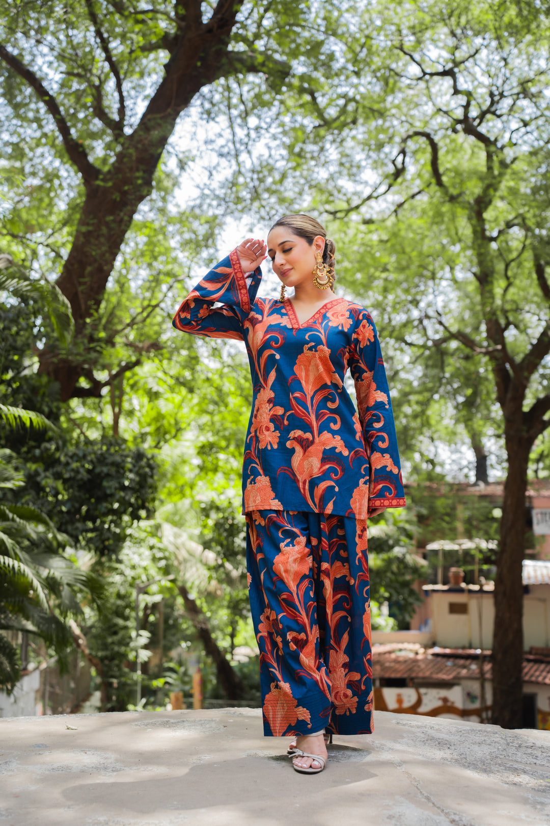 Blue Orange Cotton Farshi Set