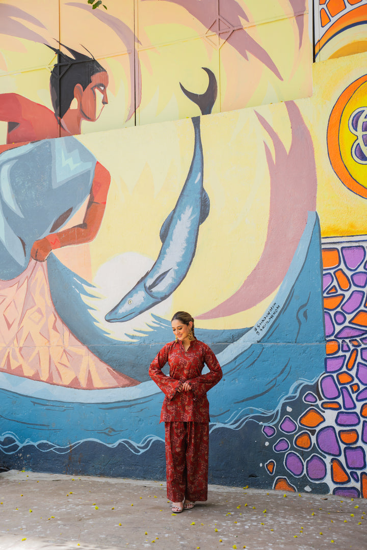 Maroon Printed Farshi Cotton Set