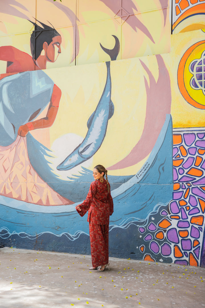 Maroon Printed Farshi Cotton Set