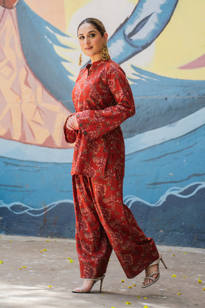 Maroon Printed Farshi Cotton Set