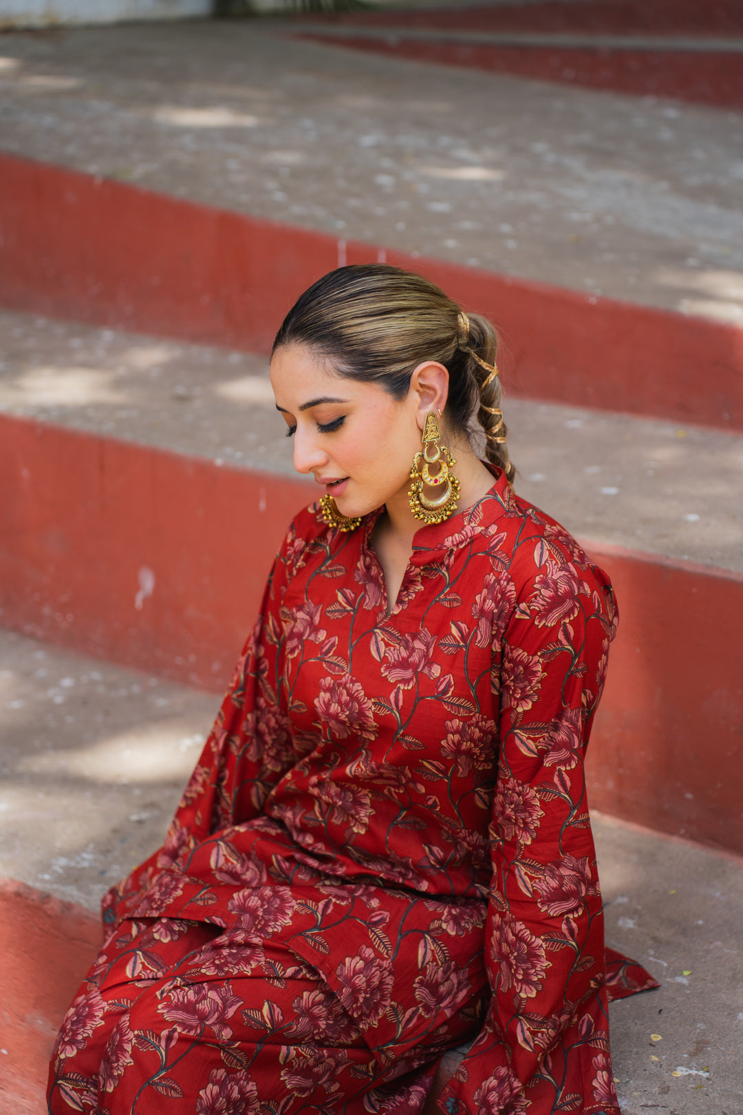 Maroon Printed Farshi Cotton Set