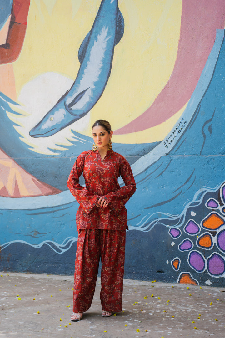 Maroon Printed Farshi Cotton Set